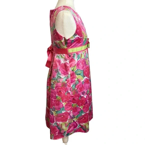 Youth Floral Satin Summer Spring Sleeveless Scoop Neck Sundress - Picture 9 of 14